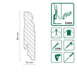 80x18mm L0133 Medinės dažytos baltos grindjuostės